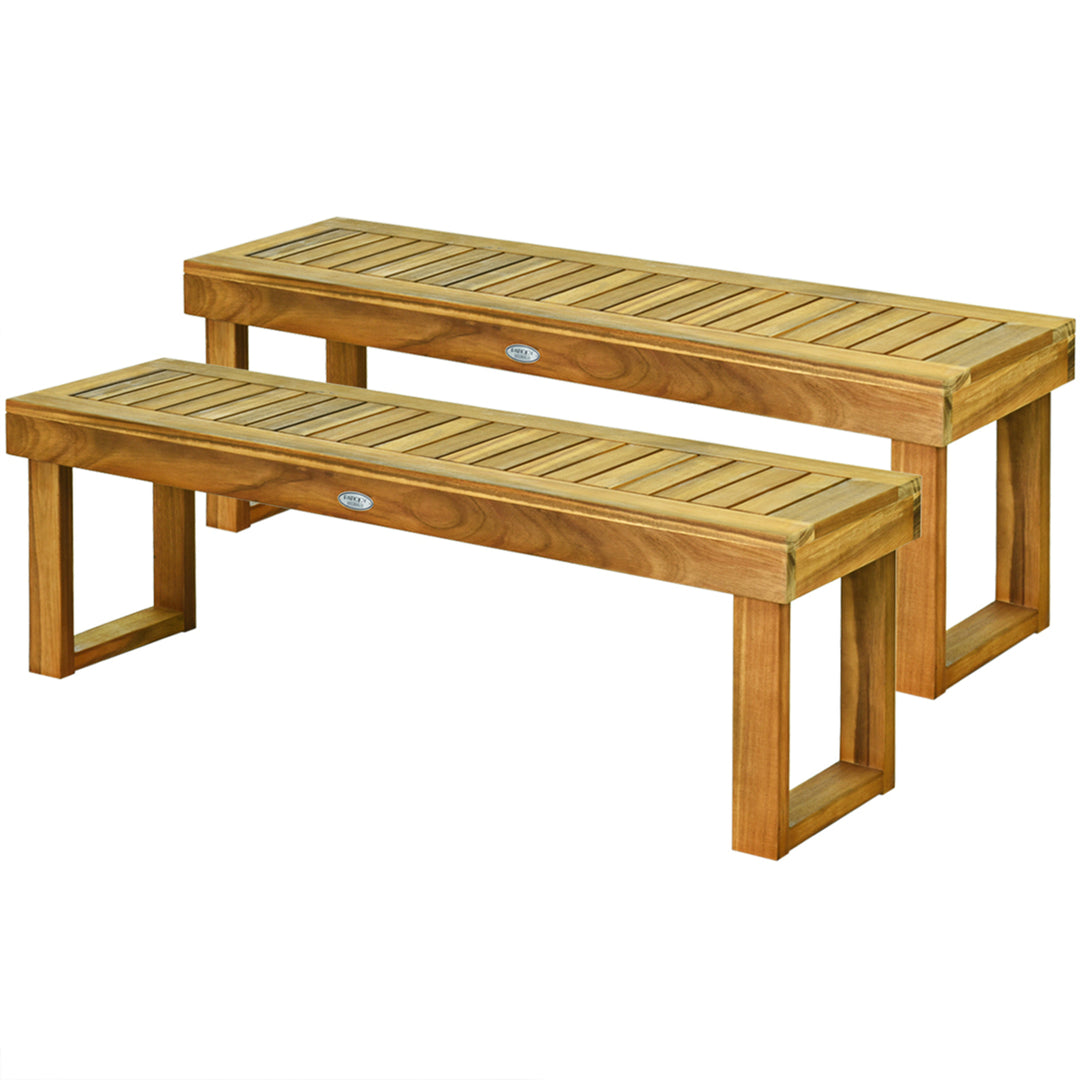 Set of 2 Patio Garden Dining Bench Acacia Wood Bench Image 4