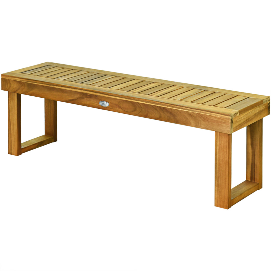 Set of 2 Patio Garden Dining Bench Acacia Wood Bench Image 6