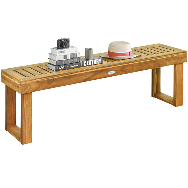 Set of 2 Patio Garden Dining Bench Acacia Wood Bench Image 8