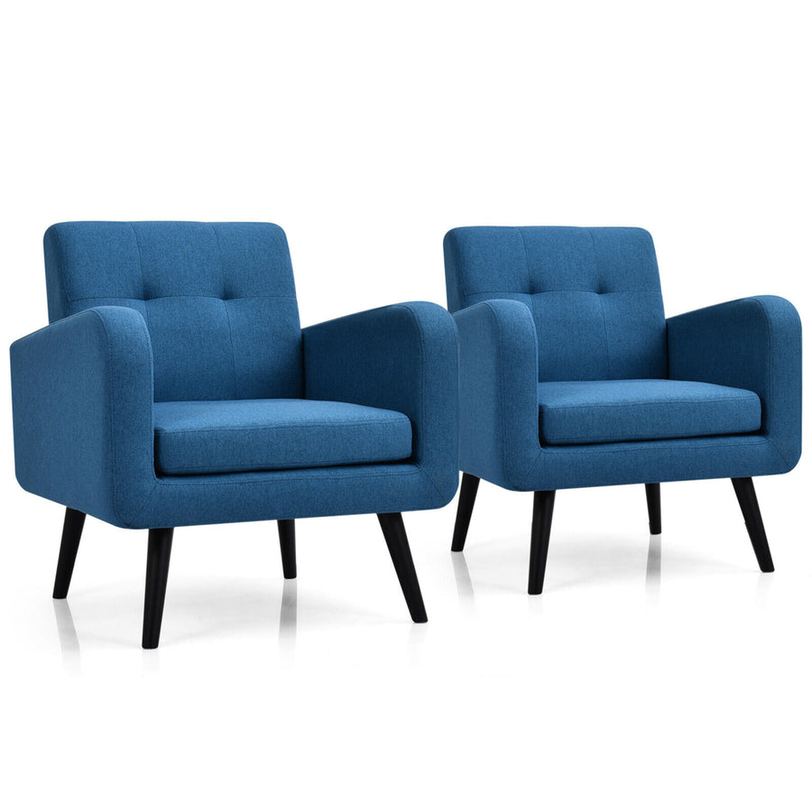 2PCS Accent Armchair Single Sofa Chair Home Office w/ Wooden Legs Blue Image 1