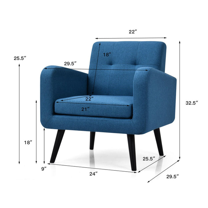 2PCS Accent Armchair Single Sofa Chair Home Office w/ Wooden Legs Blue Image 2