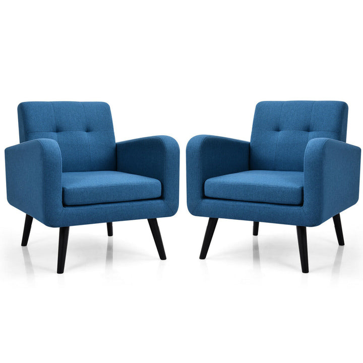 2PCS Accent Armchair Single Sofa Chair Home Office w/ Wooden Legs Blue Image 4