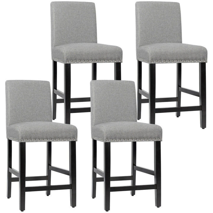 4PCS Upholstered Counter Stools Bar Stool Home Kitchen w/ Wooden Legs Grey Image 1