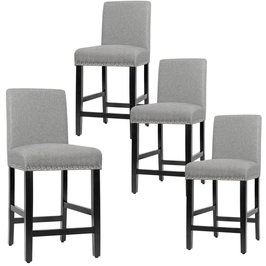 4PCS Upholstered Counter Stools Bar Stool Home Kitchen w/ Wooden Legs Grey Image 5