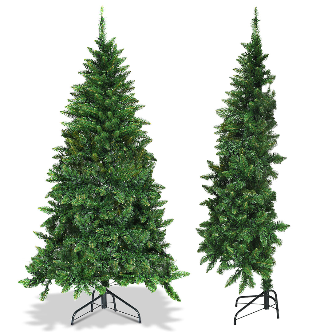 6ft LED Pre-lit Half Christmas Tree PVC Artificial Tree w/ 8 Flash Modes 250 Lights Image 2