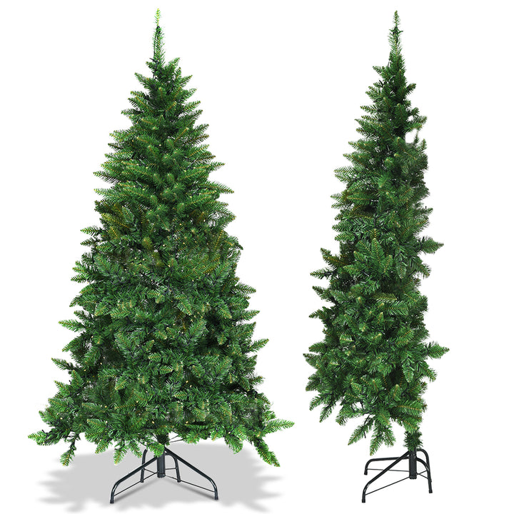 6ft LED Pre-lit Half Christmas Tree PVC Artificial Tree w/ 8 Flash Modes 250 Lights Image 2