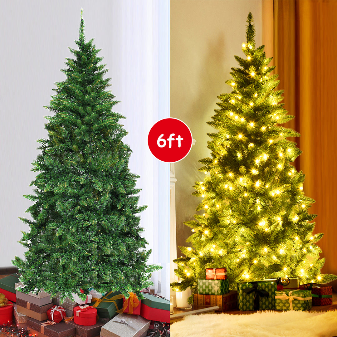 6ft LED Pre-lit Half Christmas Tree PVC Artificial Tree w/ 8 Flash Modes 250 Lights Image 5