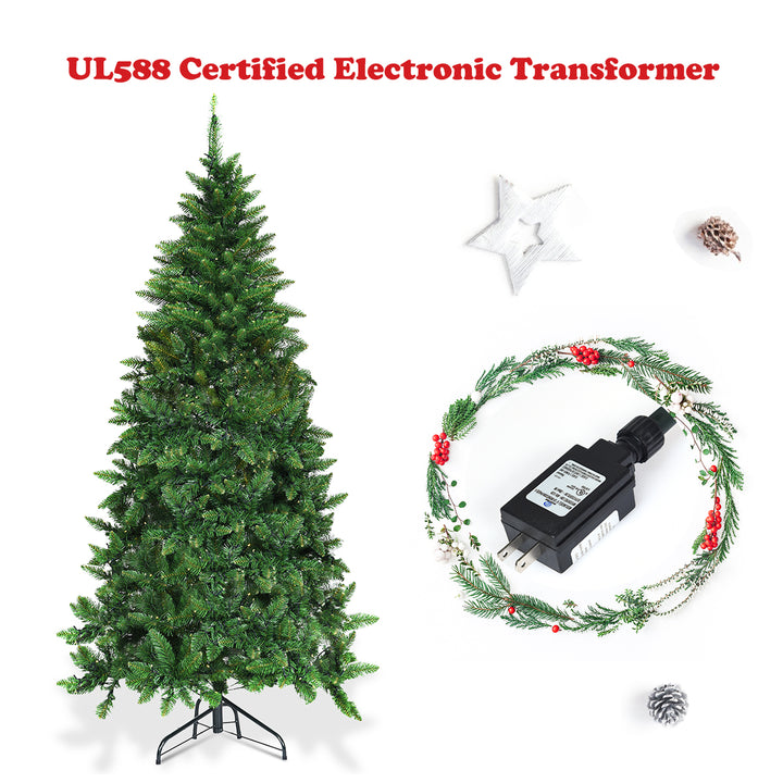 6ft LED Pre-lit Half Christmas Tree PVC Artificial Tree w/ 8 Flash Modes 250 Lights Image 6