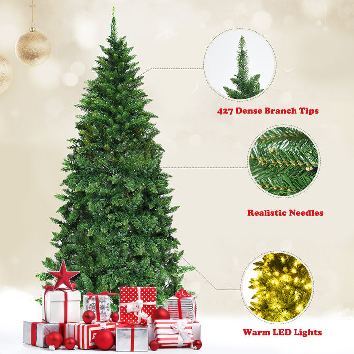 6ft LED Pre-lit Half Christmas Tree PVC Artificial Tree w/ 8 Flash Modes 250 Lights Image 7