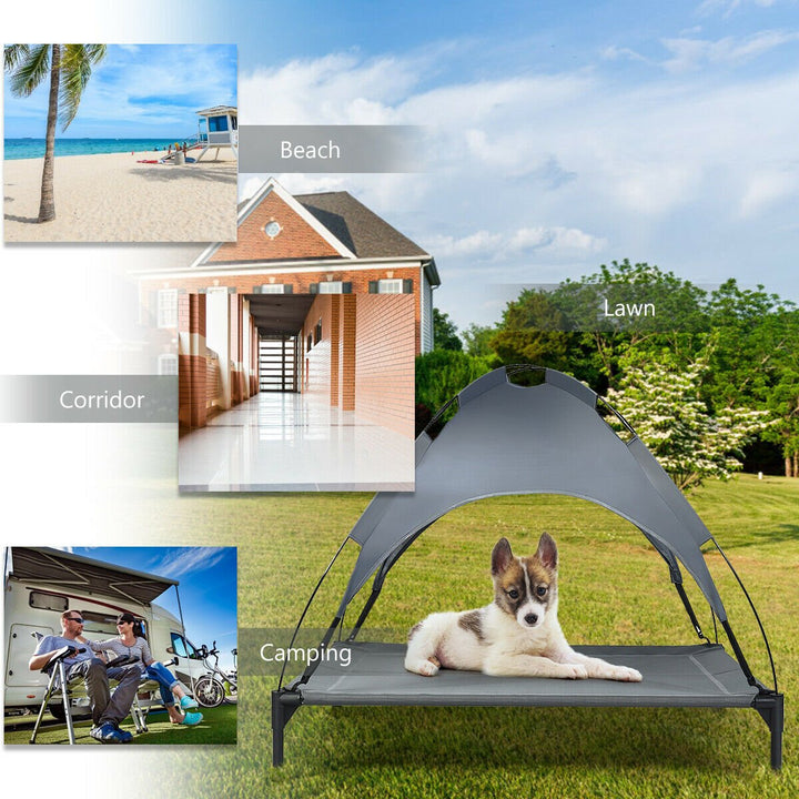 42 Portable Elevated Dog Cot Outdoor Cooling Pet Bed w/ Removable Canopy Shade Image 5