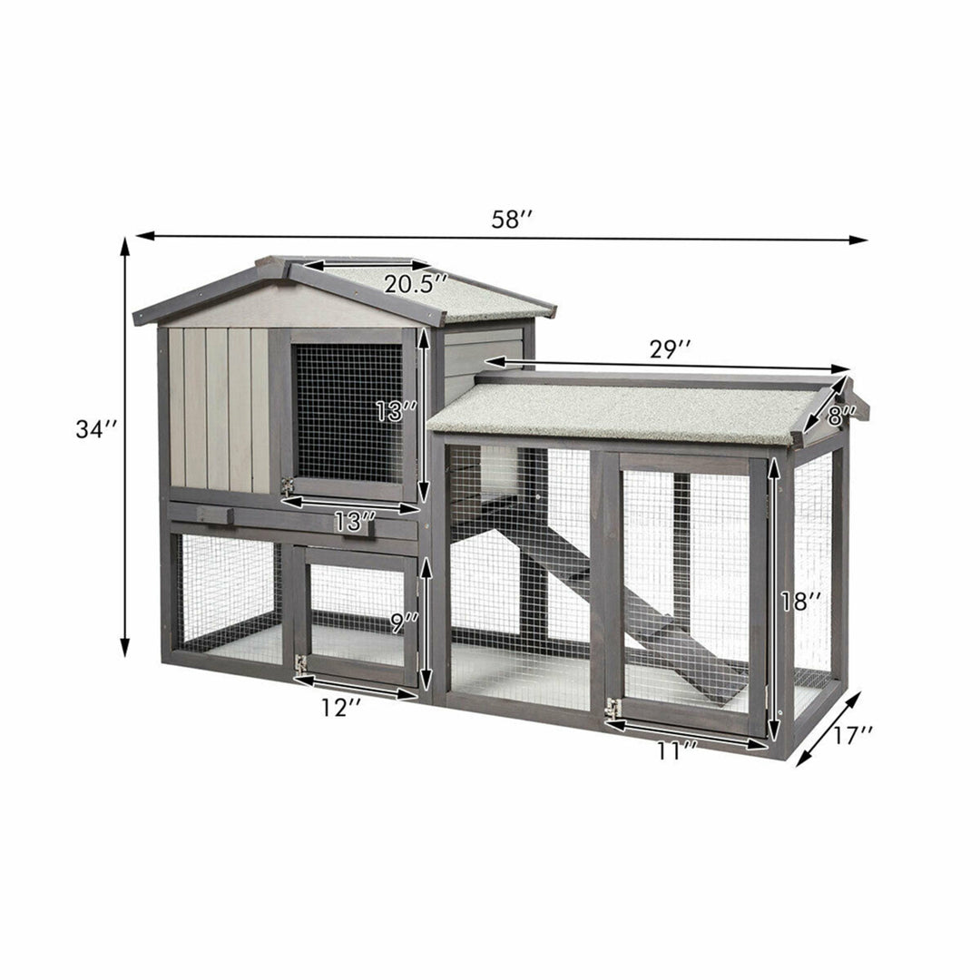 58 Wooden Rabbit Hutch Large Chicken Coop Weatherproof Indoor Outdoor Use Gray Image 2