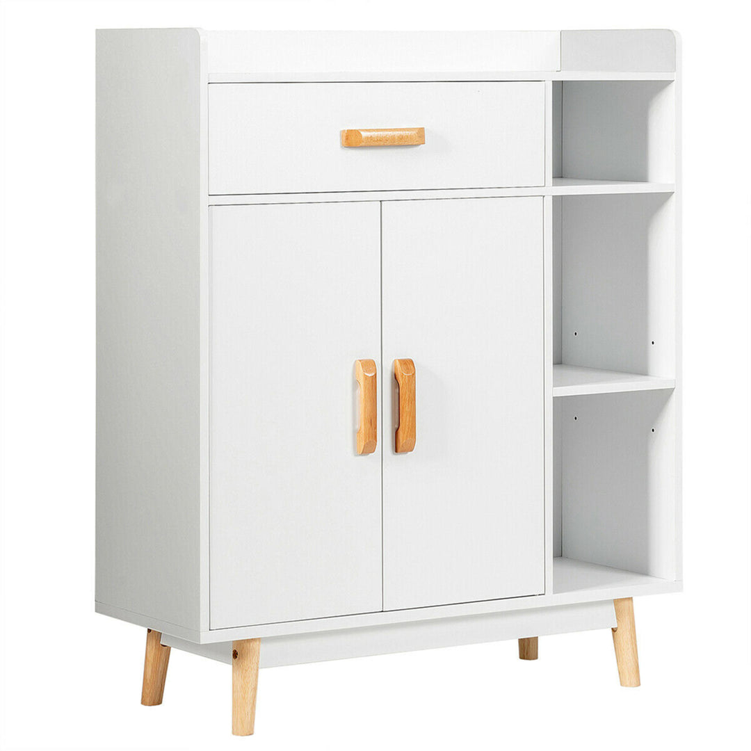 Floor Storage Cabinet Free Standing Cupboard Chest w/1 Drawer 2 Doors 3 Shelves Image 1