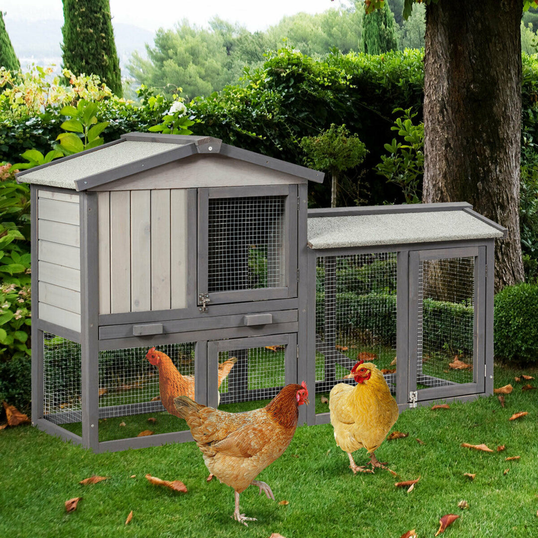 58 Wooden Rabbit Hutch Large Chicken Coop Weatherproof Indoor Outdoor Use Gray Image 4