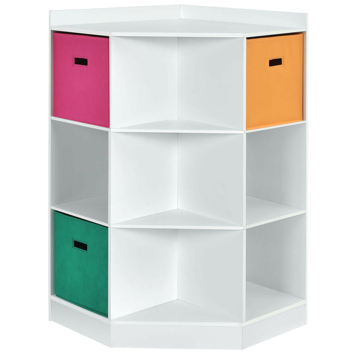 3-Tier Kids Storage Shelf Cubes w/3 Baskets Corner Cabinet Organizer White Image 1