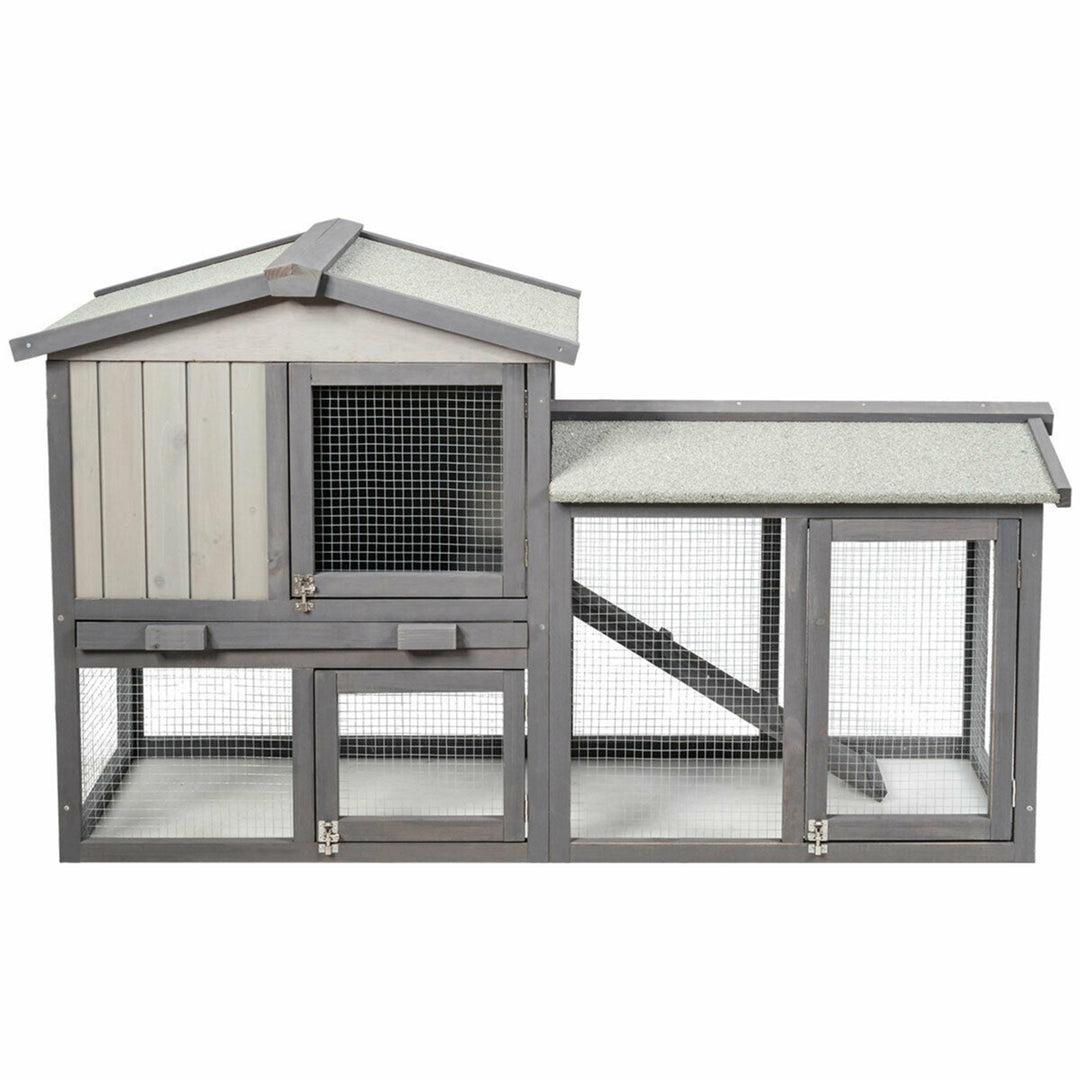 58 Wooden Rabbit Hutch Large Chicken Coop Weatherproof Indoor Outdoor Use Gray Image 6