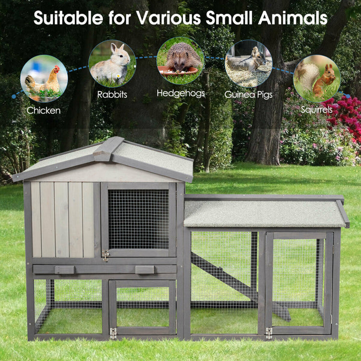 58 Wooden Rabbit Hutch Large Chicken Coop Weatherproof Indoor Outdoor Use Gray Image 7