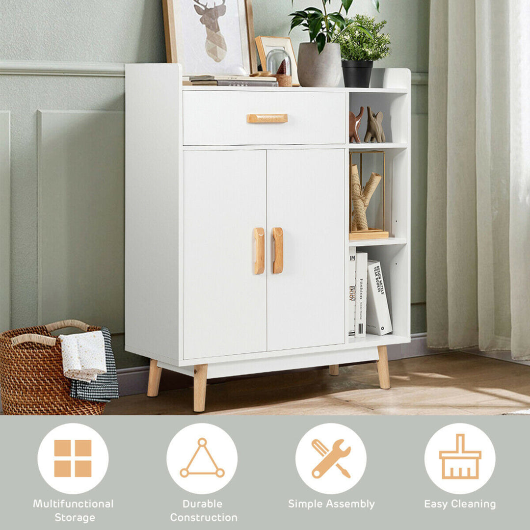 Floor Storage Cabinet Free Standing Cupboard Chest w/1 Drawer 2 Doors 3 Shelves Image 7