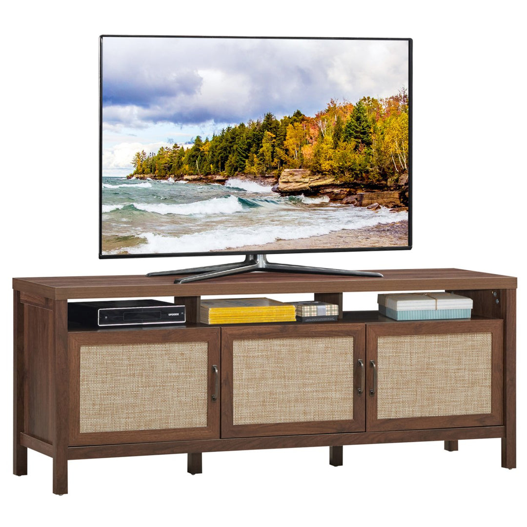 TV Stand Entertainment Media Center for TVs up to 65 w/ Rattan Doors Image 5