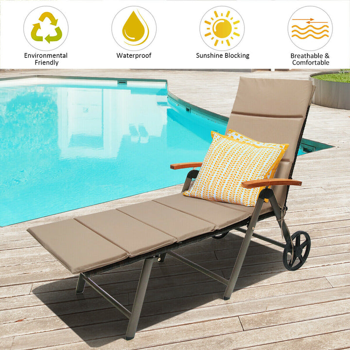 Gymax 2 PCS Folding Patio Rattan Lounge Chair Chaise Cushioned Aluminum Adjust Wheel Image 7