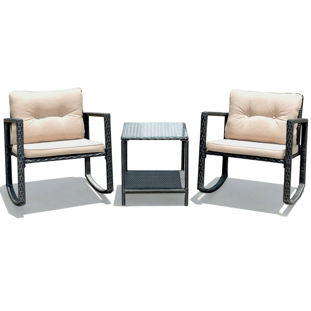 Set of 3 Rattan Rocking Chair Cushioned Sofa Unit Garden Patio Furniture Image 2