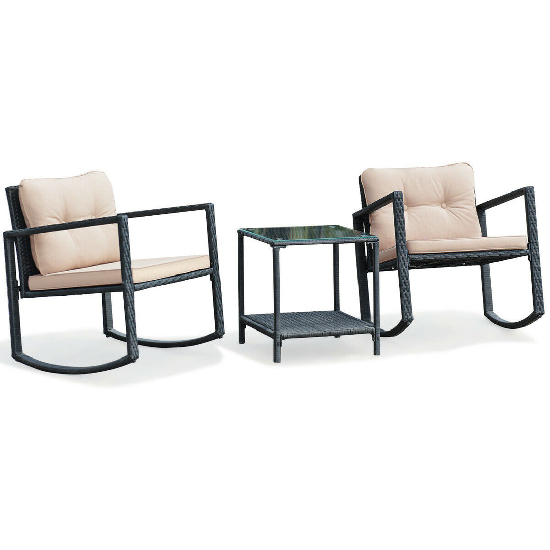 Set of 3 Rattan Rocking Chair Cushioned Sofa Unit Garden Patio Furniture Image 6