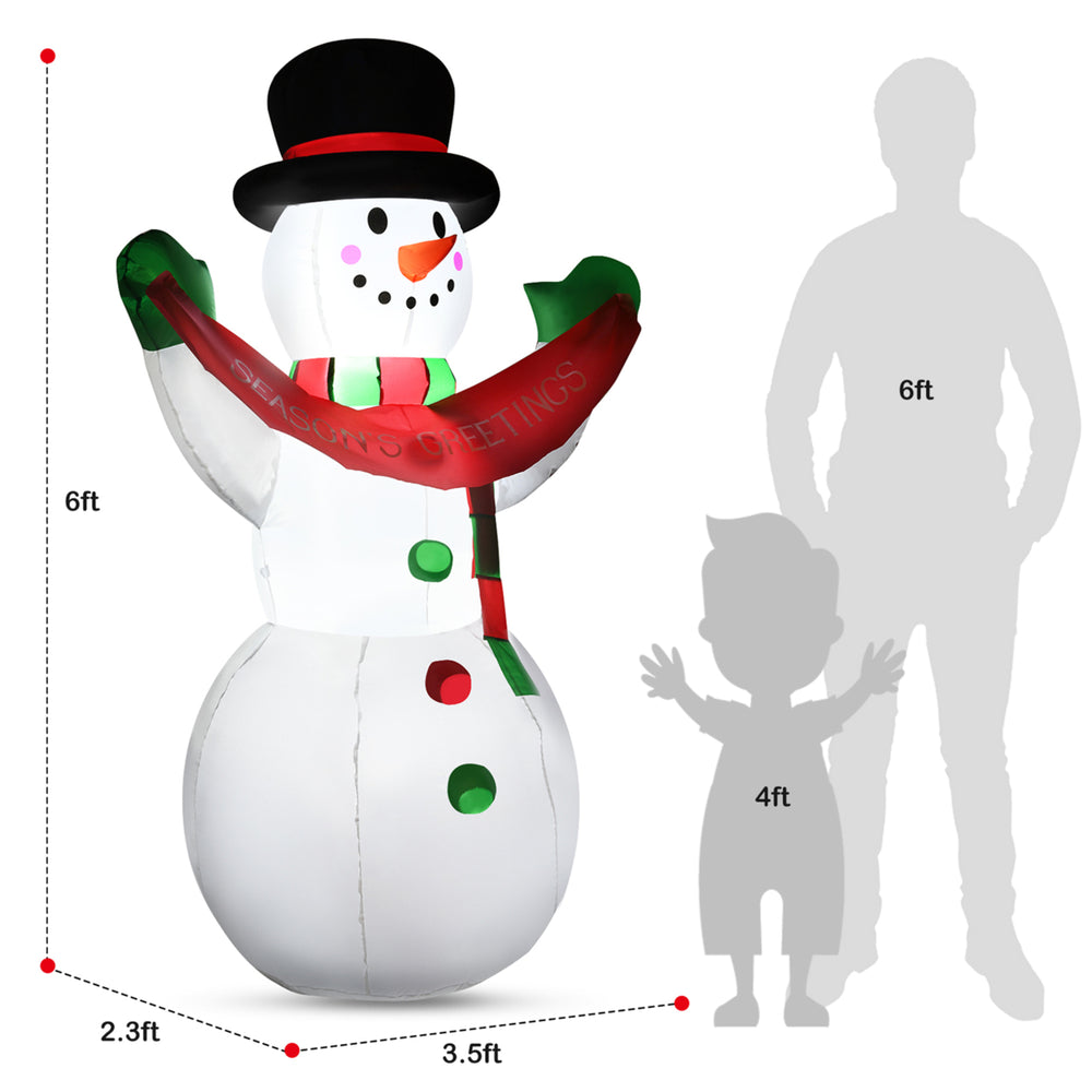 6ft Christmas Inflatable Snowman Holiday Decoration w/ Internal LED Lights Image 2