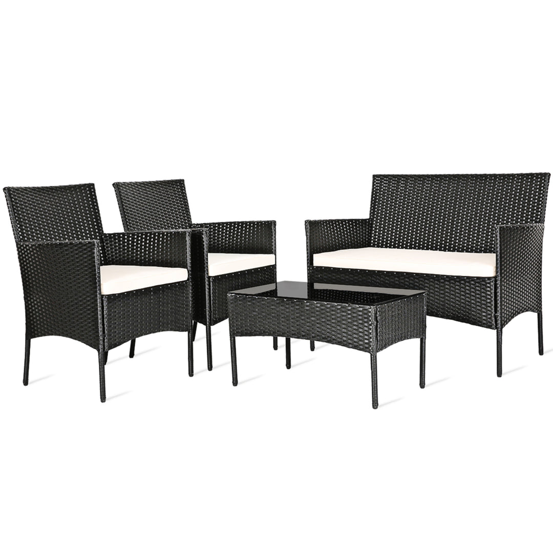 Gymax 4PCS Rattan Patio Conversation Set Outdoor Furniture Set Garden w/ Cushion Image 5