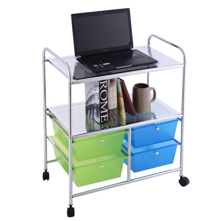 Rolling Storage Cart Metal Rack Shelf 4 Drawers Home Office Furniture Image 1