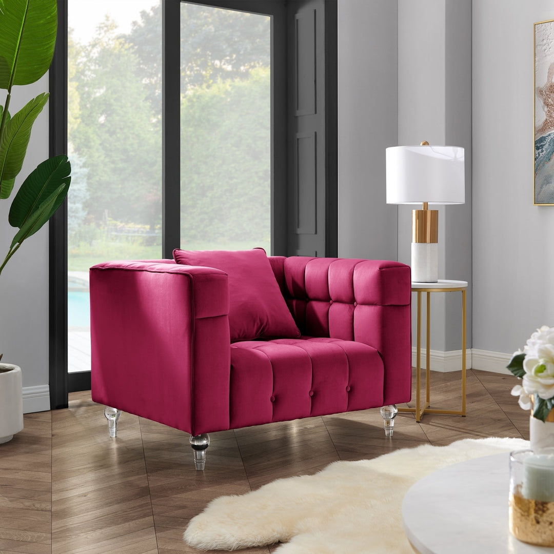 Lyla Club Chair Velvet Biscuit Tufted Lucite Legs Modern Accent Chair 41in Wide Image 3