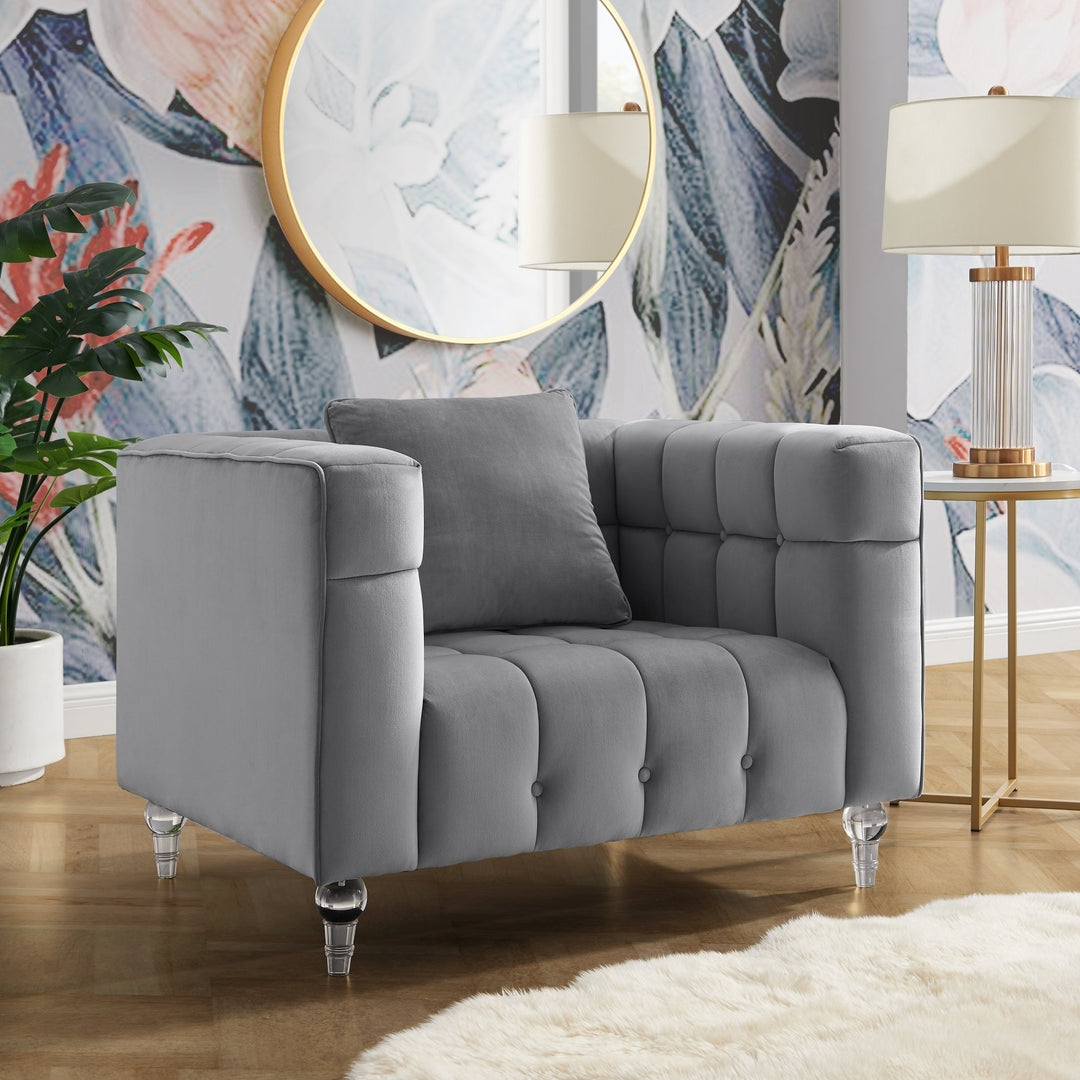 Lyla Club Chair-Biscuit Tufted-Lucite Leg-Sinuous Springs Image 4