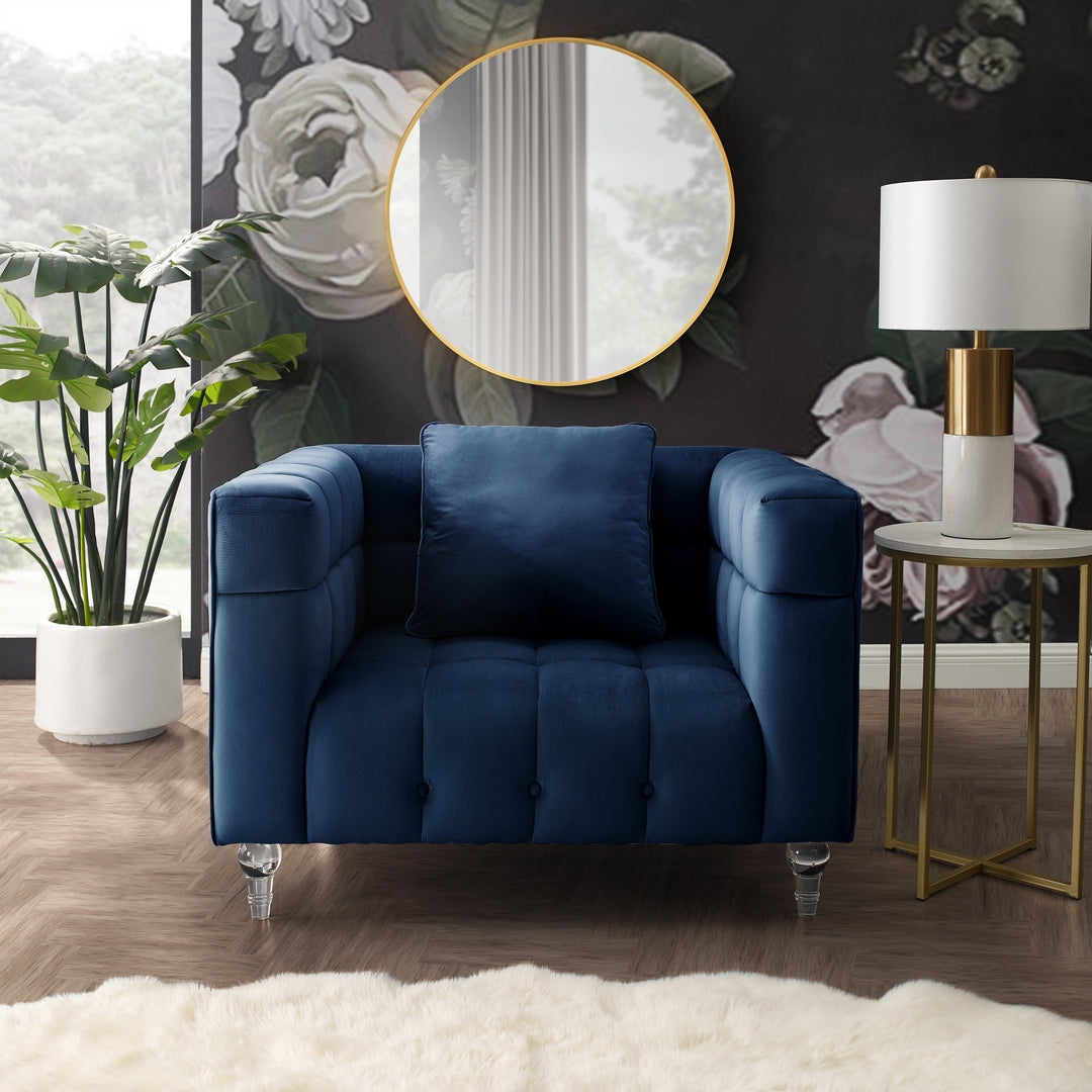 Lyla Club Chair Velvet Biscuit Tufted Lucite Legs Modern Accent Chair 41in Wide Image 6