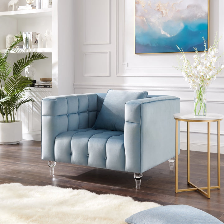 Lyla Club Chair Velvet Biscuit Tufted Lucite Legs Modern Accent Chair 41in Wide Image 7