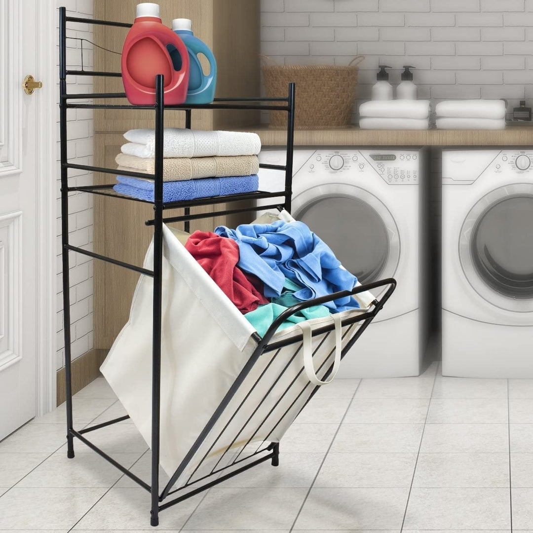 Sorbus Bathroom Tower Hamper Organizer - Features Tilt Out Laundry Hamper and 2-Tier Storage Shelves Image 1