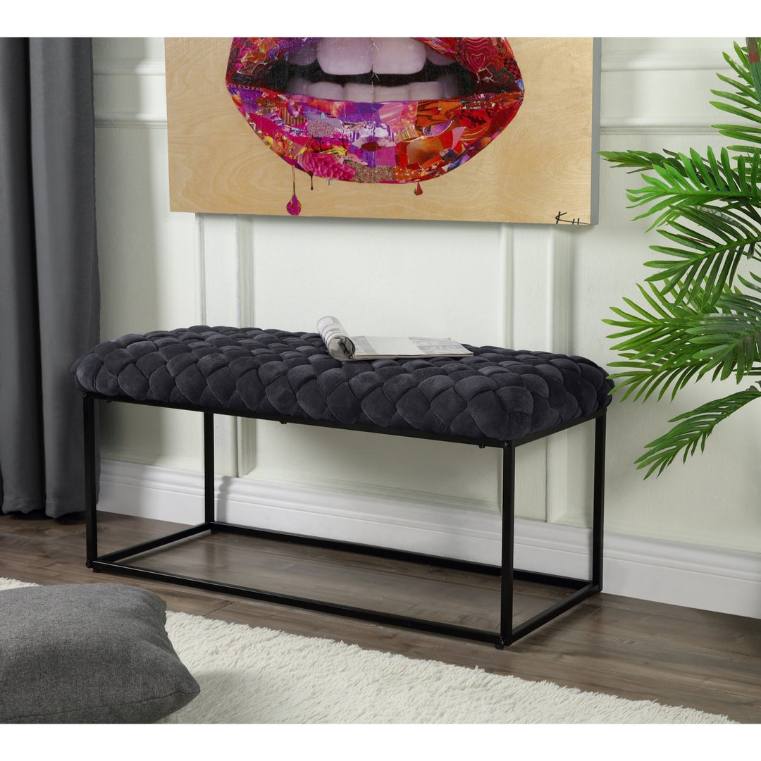 Loft Lyfe Upholstered Velvet Bench Hand Woven Modern 39.4in Living Room Bedroom Image 7