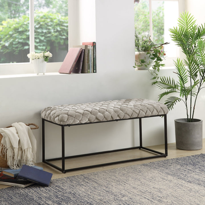 Loft Lyfe Upholstered Velvet Bench Hand Woven Modern 39.4in Living Room Bedroom Image 8