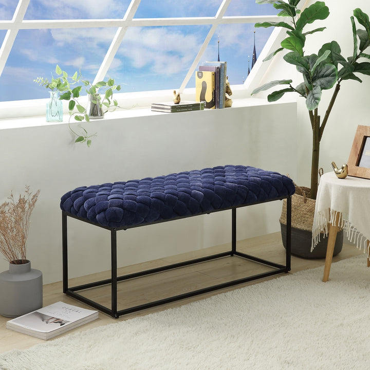 Loft Lyfe Upholstered Velvet Bench Hand Woven Modern 39.4in Living Room Bedroom Image 10