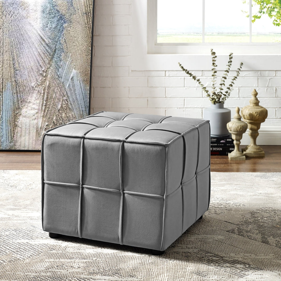 Loft Lyfe Fisher Velvet Tufted Cube Ottoman 22x22 Soft Upholstered Modern Seating Image 1