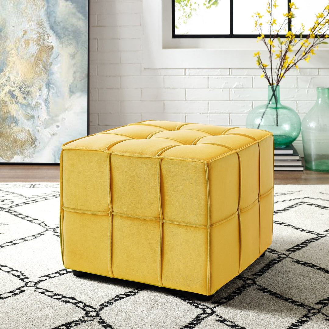 Loft Lyfe Fisher Velvet Allover Tufted Cube Ottoman Image 8