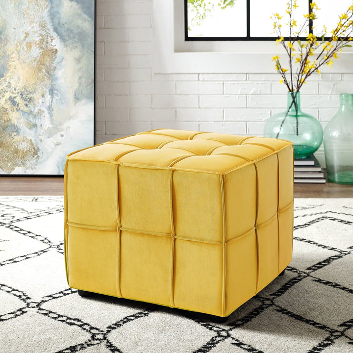 Loft Lyfe Fisher Velvet Tufted Cube Ottoman 22x22 Soft Upholstered Modern Seating Image 1