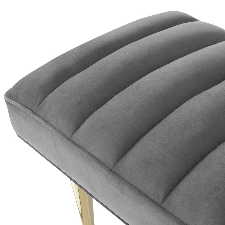 Nicole Miller Vincenzo Velvet Channel Tufted Bench with Mirrorred Lacquer Finish Legs Image 7