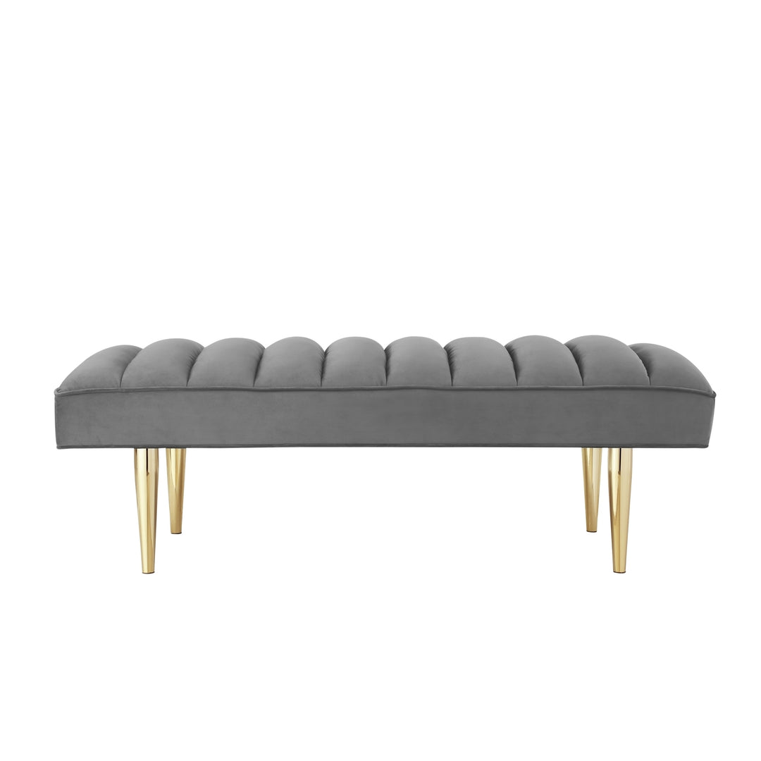 Nicole Miller Vincenzo Velvet Channel Tufted Bench with Mirrorred Lacquer Finish Legs Image 11
