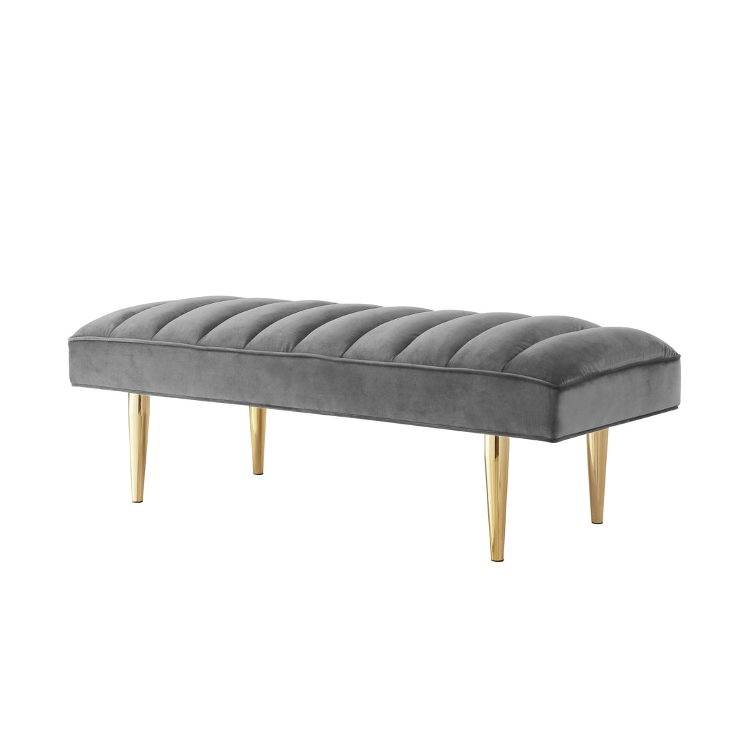 Nicole Miller Vincenzo Velvet Channel Tufted Bench with Mirrorred Lacquer Finish Legs Image 12