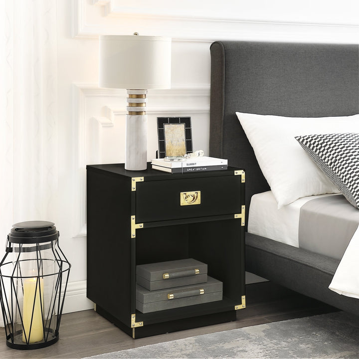Lebod 1 Drawer Side Table- High Gloss-Metal Handle-Corner Brackets-Inspired Home Image 6