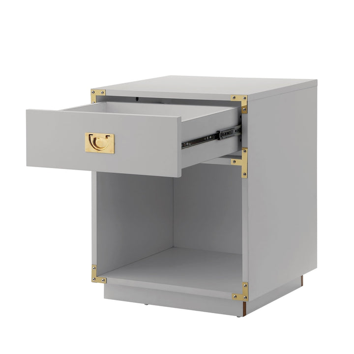 Lebod 1 Drawer Side Table- High Gloss-Metal Handle-Corner Brackets-Inspired Home Image 3