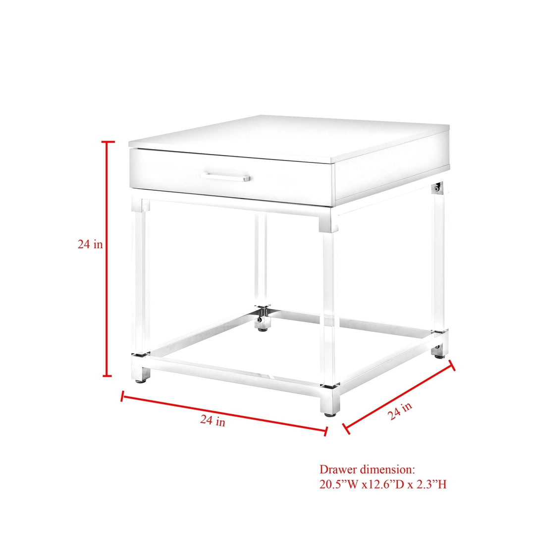 Jerome End Table Modern High Gloss Acrylic Legs Metal Frame 24x24 Inches Image 12