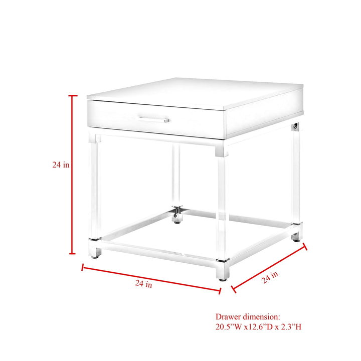 Jerome End Table Modern High Gloss Acrylic Legs Metal Frame 24x24 Inches Image 12