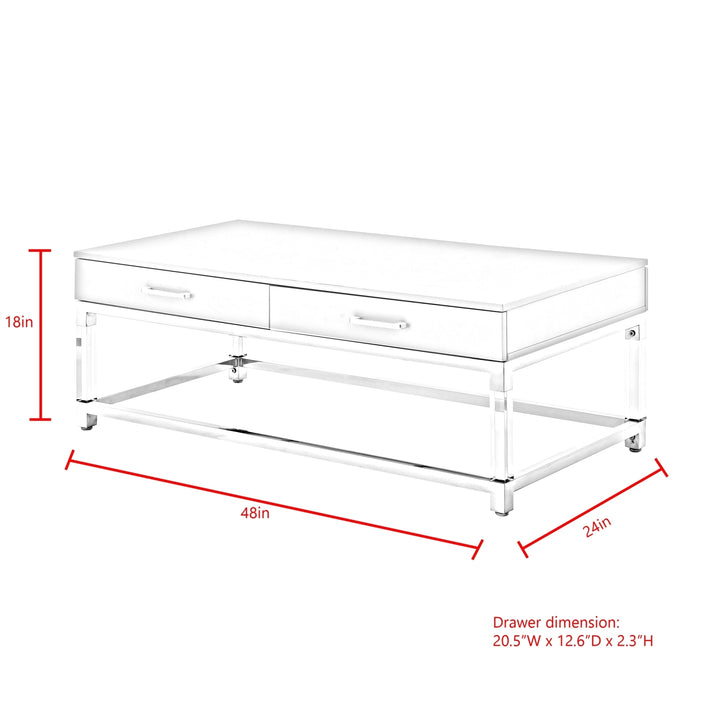 Jerome Coffee Table High Gloss Acrylic Legs Metal Base Modern Design 48x34 Image 8