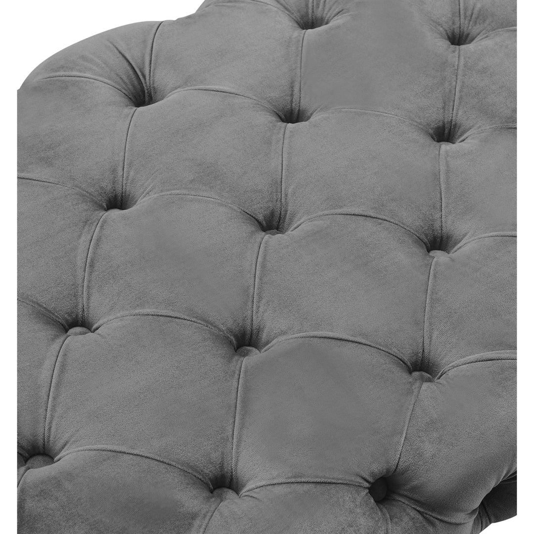 Jilynn Velvet Button Tufted Bench-Sturdy Metal Glossy Tapered Legs-Elegant Design-By Nicole Miller Image 8