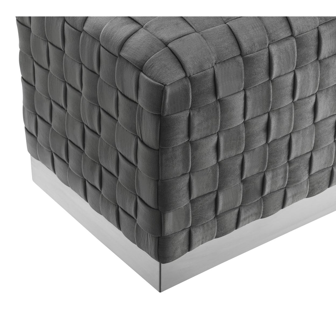 Griffin Velvet Woven Cube Ottoman-Luxurious Upholstery- Stainless Steel Base-1 PC-By Nicole Miller Image 9