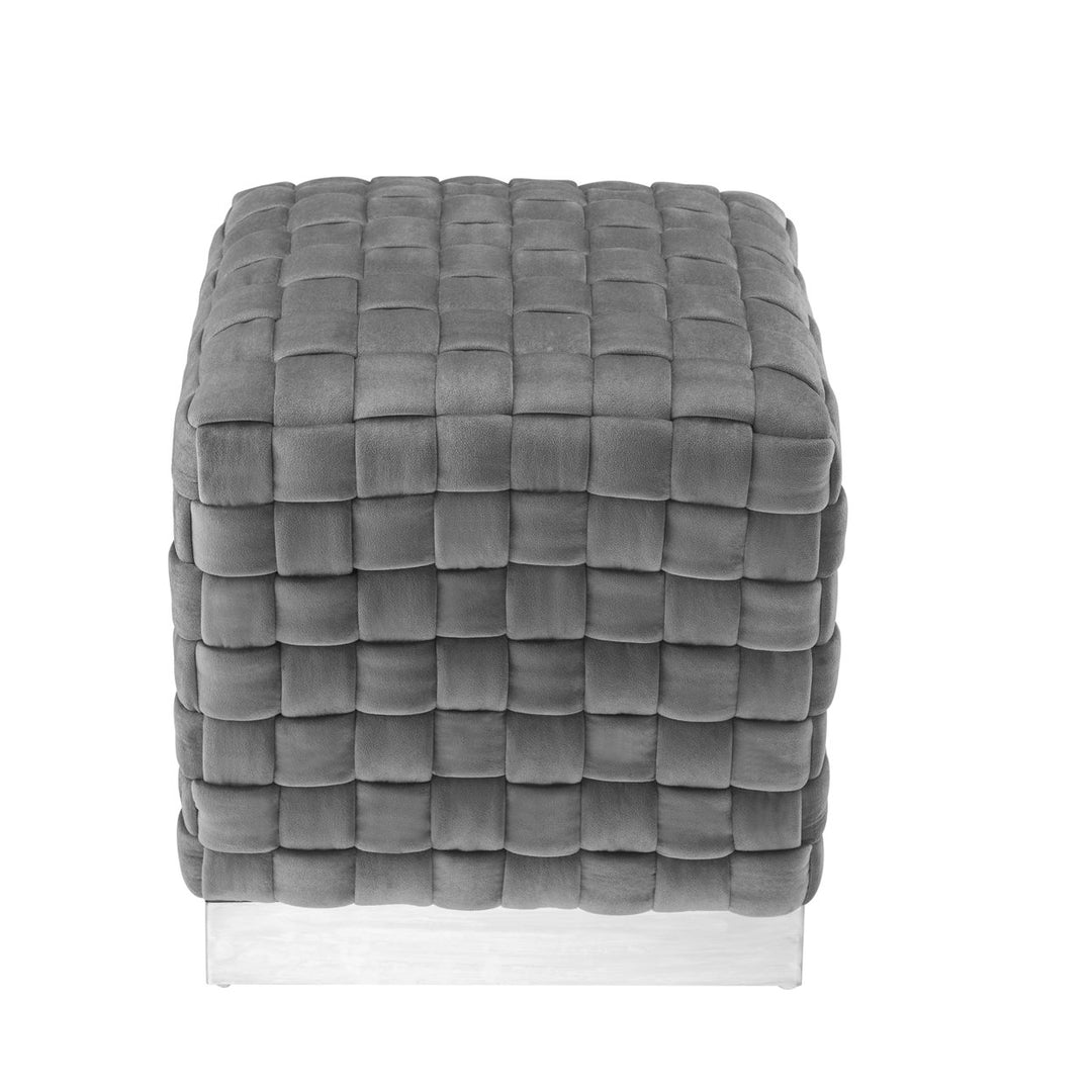 Griffin Velvet Woven Cube Ottoman-Luxurious Upholstery- Stainless Steel Base-1 PC-By Nicole Miller Image 10